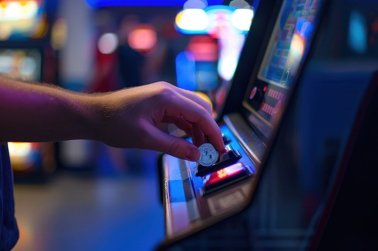 Antarmuka pemain menunjukkan opsi hit, stand, double down, dan split